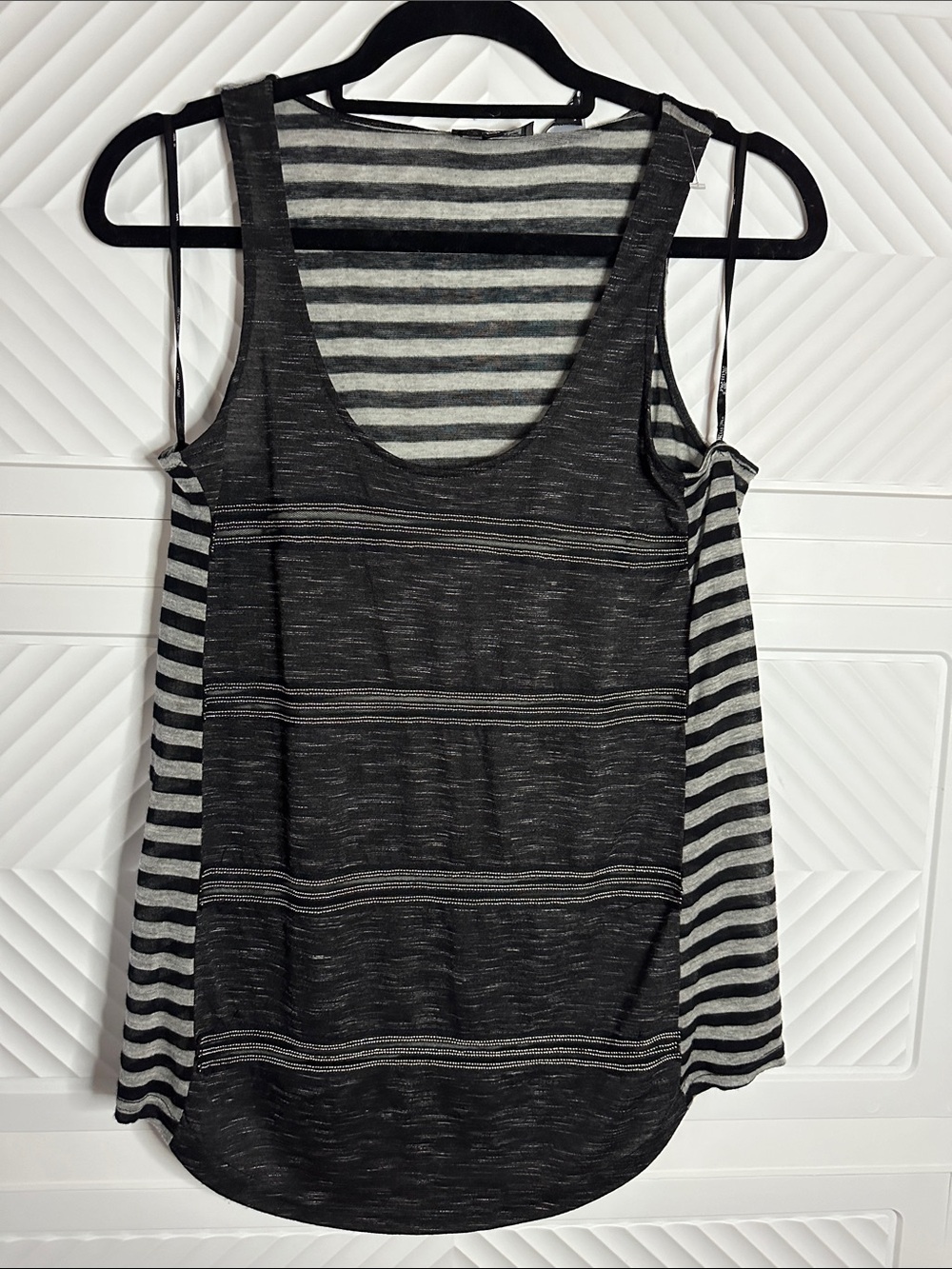 Miss Me Black & Gray Layered-Striped Tank